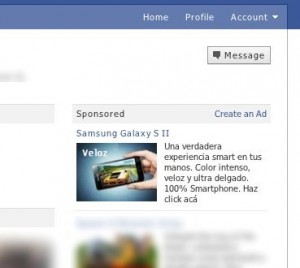 Publicidad del Samsung Galaxy S II en Facebook